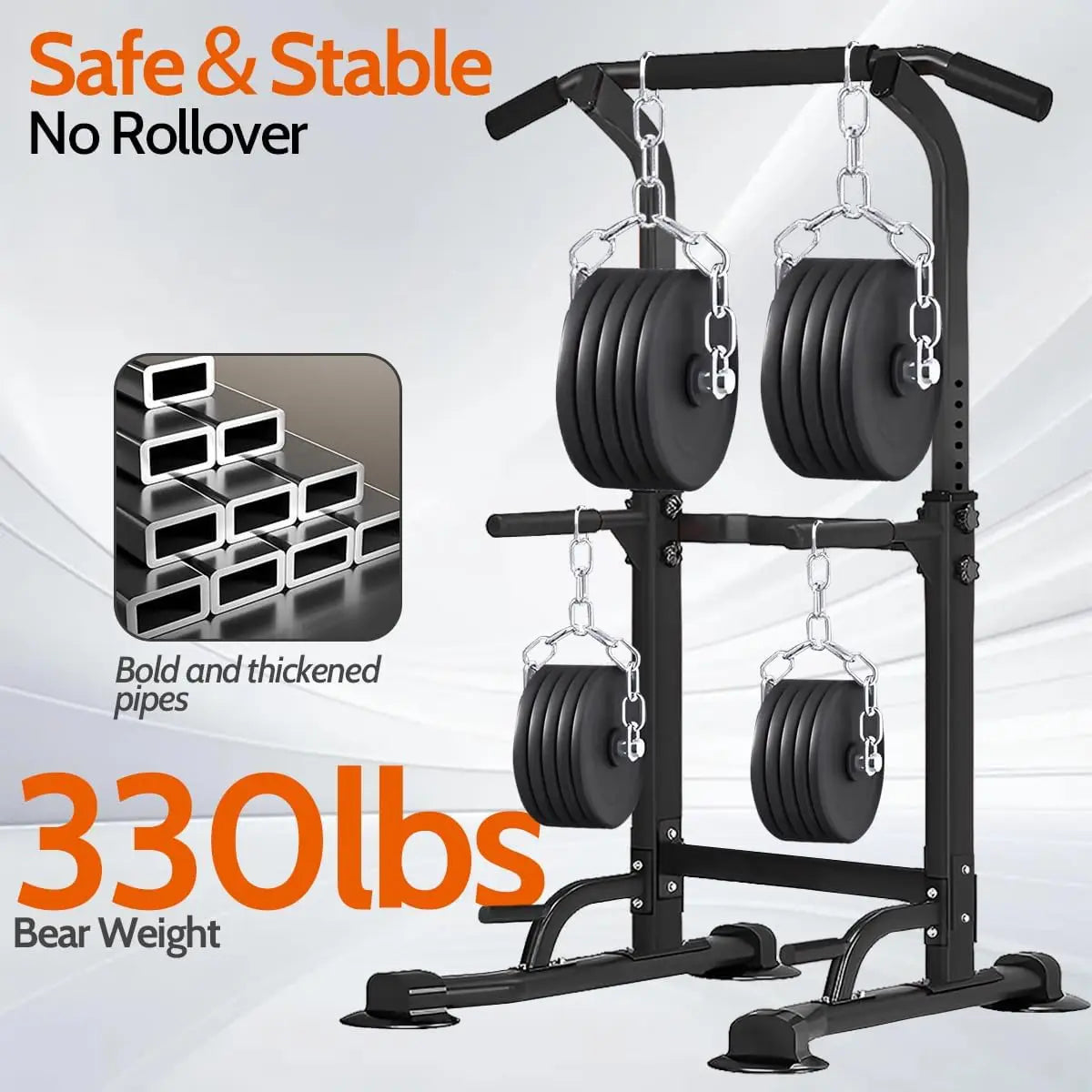 Power Tower Pull Up Dip Stander, Height Adjustable Multi-functional Home Strength Training Gym Equipment, Easy to Install, Durab