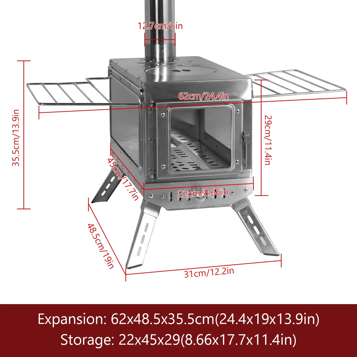 Outdoor Tent Firewood Stove with Chimney Pipe Camping Heating Stove Large Stainless Steel Stove Outdoor Cooking Barbecue Heating