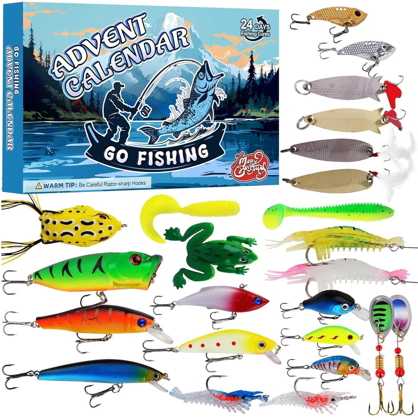 2025 Fishing Advent Calendar 24 Days Fishing Lures Set Fishing Christmas Advent Calendar Xmas Surprise Gift for Men