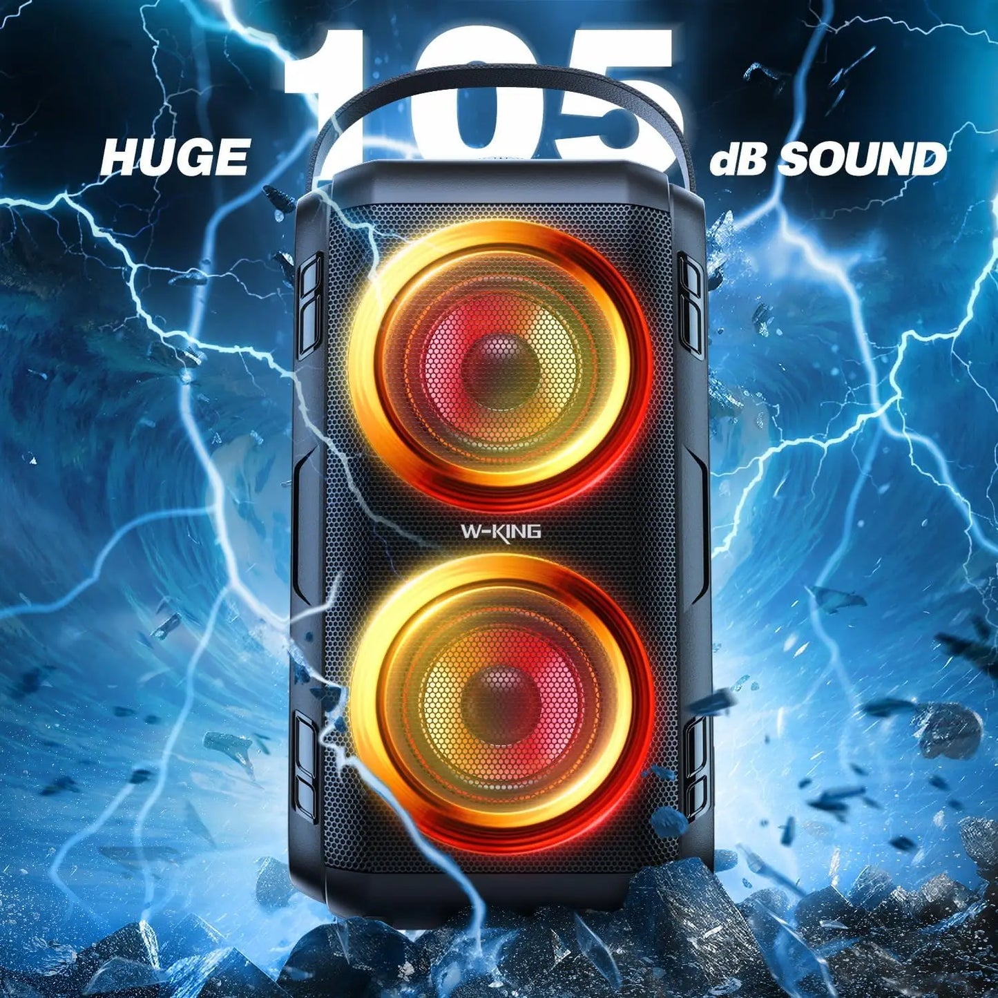 W-KING 80W RMS Party Portable Speakers Bluetooth Wireless Boombox/4 Drivers(2*4.04'' Woofer), Huge 105dB Sound Large Speaker