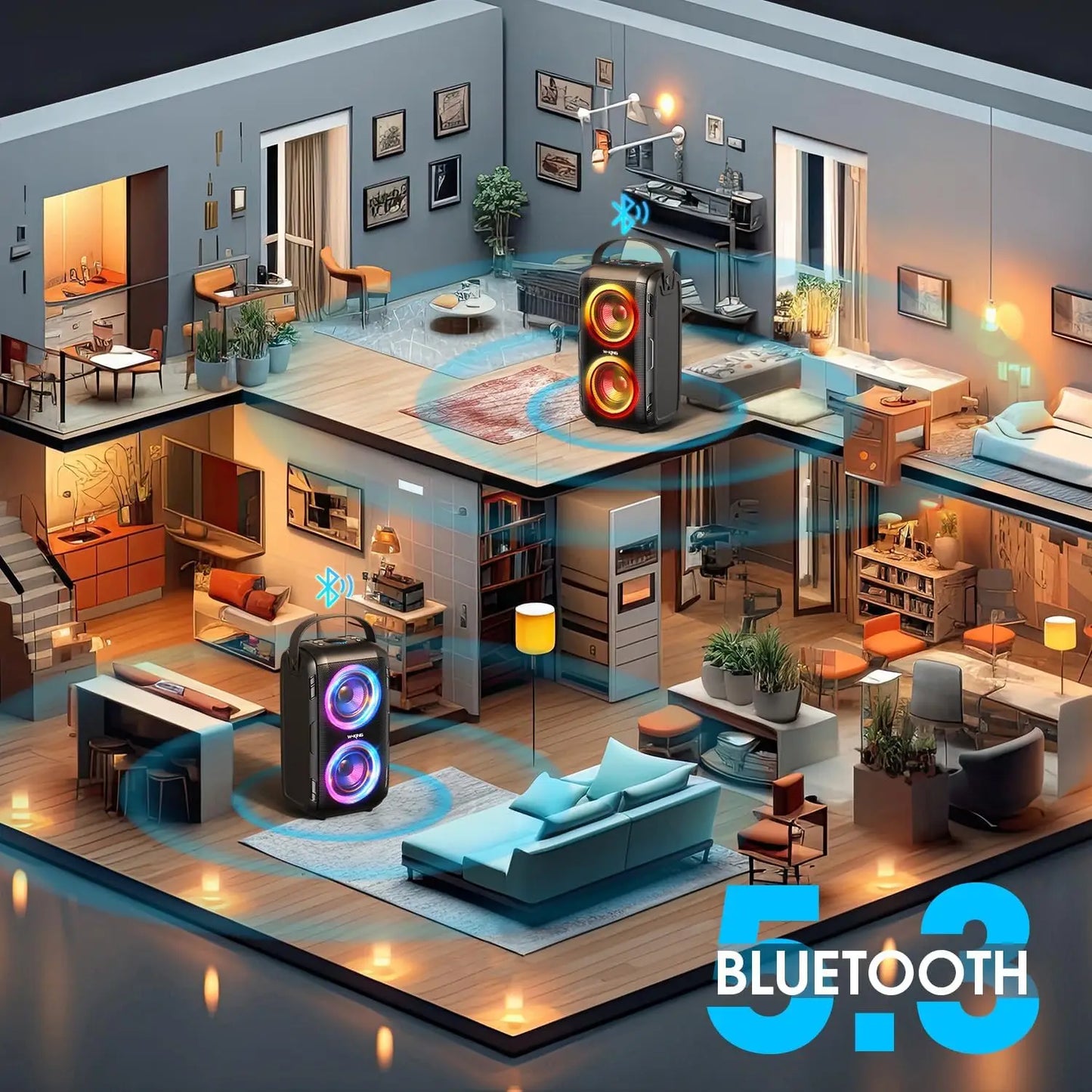 W-KING 80W RMS Party Portable Speakers Bluetooth Wireless Boombox/4 Drivers(2*4.04'' Woofer), Huge 105dB Sound Large Speaker