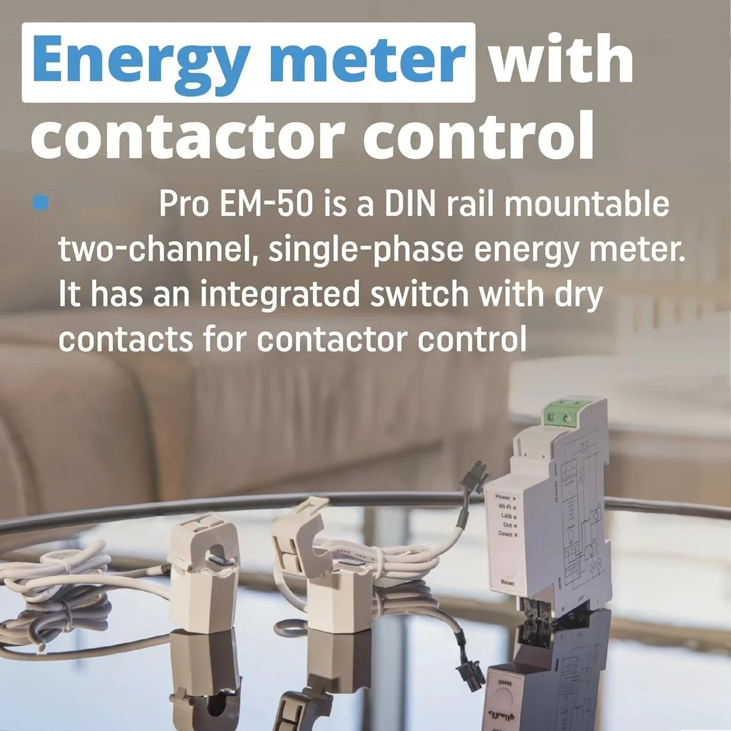 EM 50A Wi-Fi & LAN Energy Meter with Contactor Control | DIN-Rail Home Automation | Bluetooth Gateway | Compatible