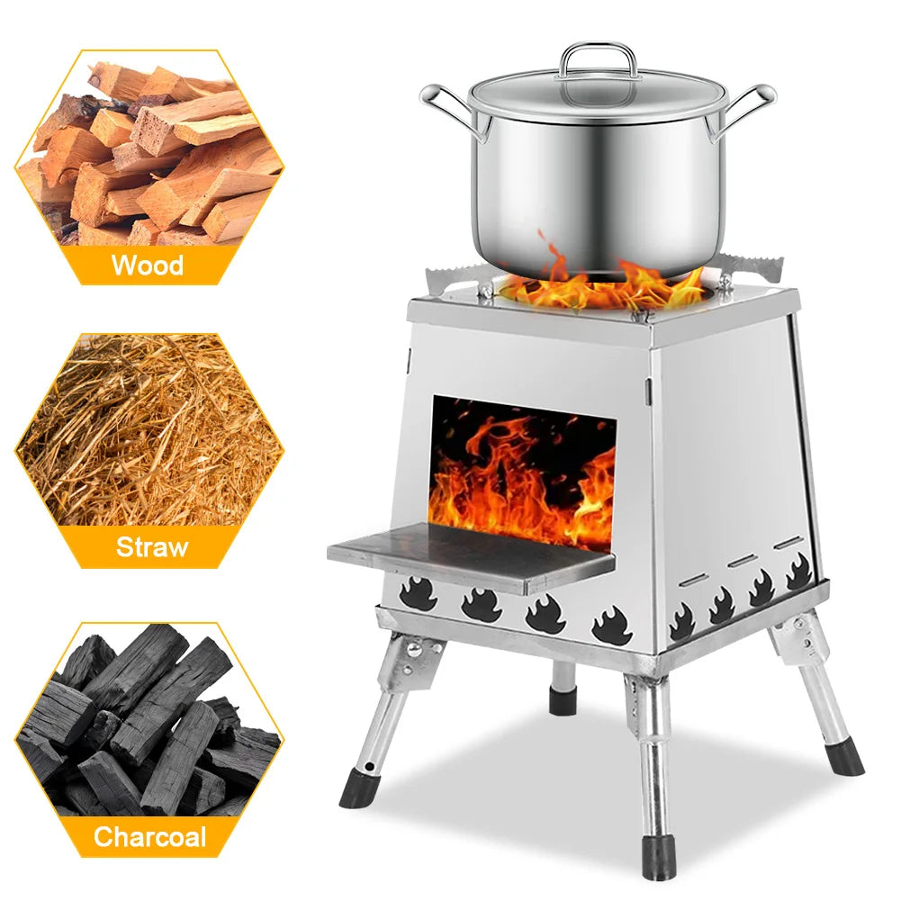 Camping Stove Stainless Steel Foldable Wood-Burning Stove Mini Outdoor Firewood Stove for Outdoor Camping Hiking Cooking Picnic