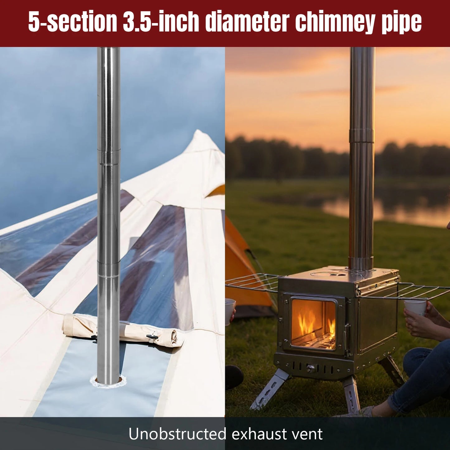Outdoor Tent Firewood Stove with Chimney Pipe Camping Heating Stove Large Stainless Steel Stove Outdoor Cooking Barbecue Heating