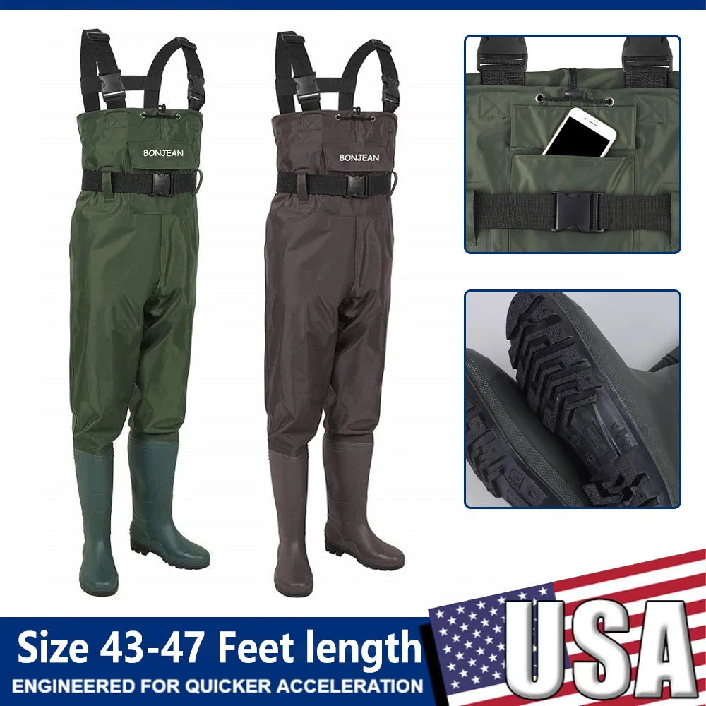 Waterproof Fishing Waders Pants Chest-Length Wader With Boots Durable Breathable Overalls Kit for Men Women Outdoor Raft Hunting