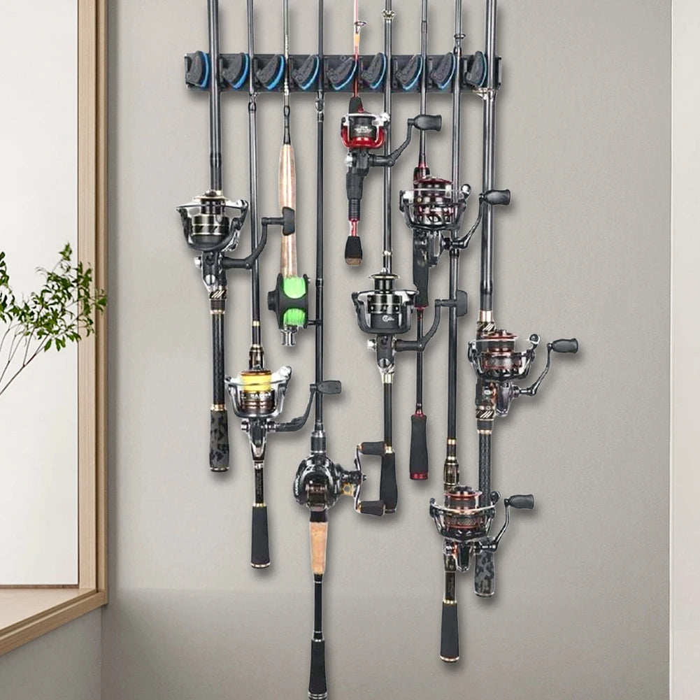 Wall Mounted Fishing Pole Holder Vertical and Horizontal Fishing Rod Storage Hanging Bracket Display Hanger for Storing 9 Rods