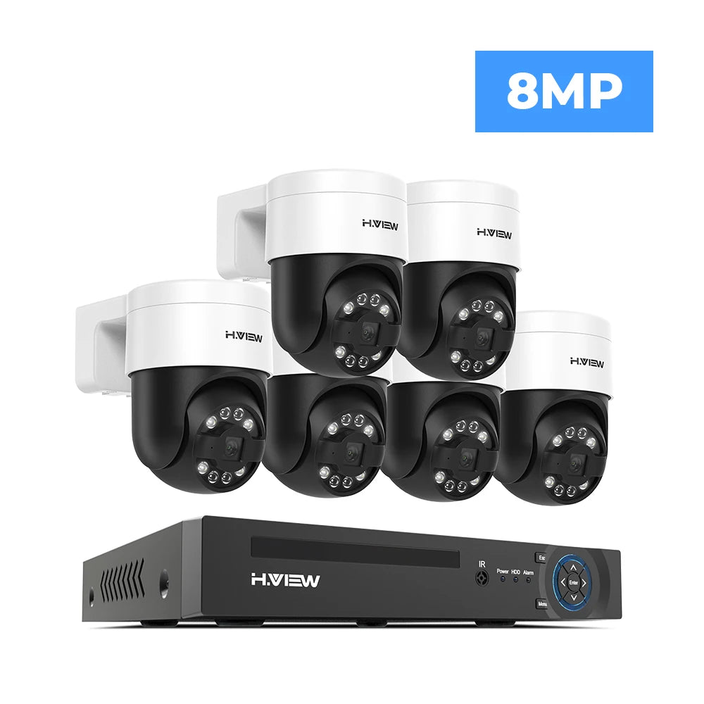 H.view 8Ch 4K 5MP 8MP Cctv Security Camera System Ptz Home Video Surveillance Kit Outdoor Ip Camera Humanoid Detection
