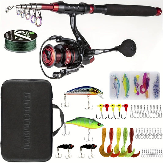 Fishing Rod&Reel Combo Telescopic Pole Kit Fishing Gear Starter Compact, Carrier Bag for Freshwater Saltwater Gifts