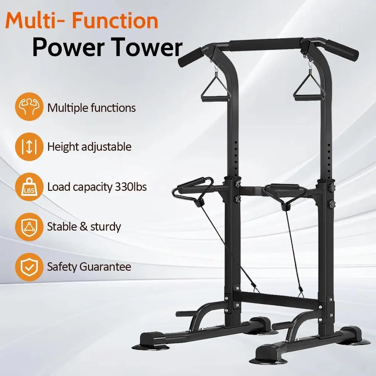 Power Tower Pull Up Dip Stander, Height Adjustable Multi-functional Home Strength Training Gym Equipment, Easy to Install, Durab