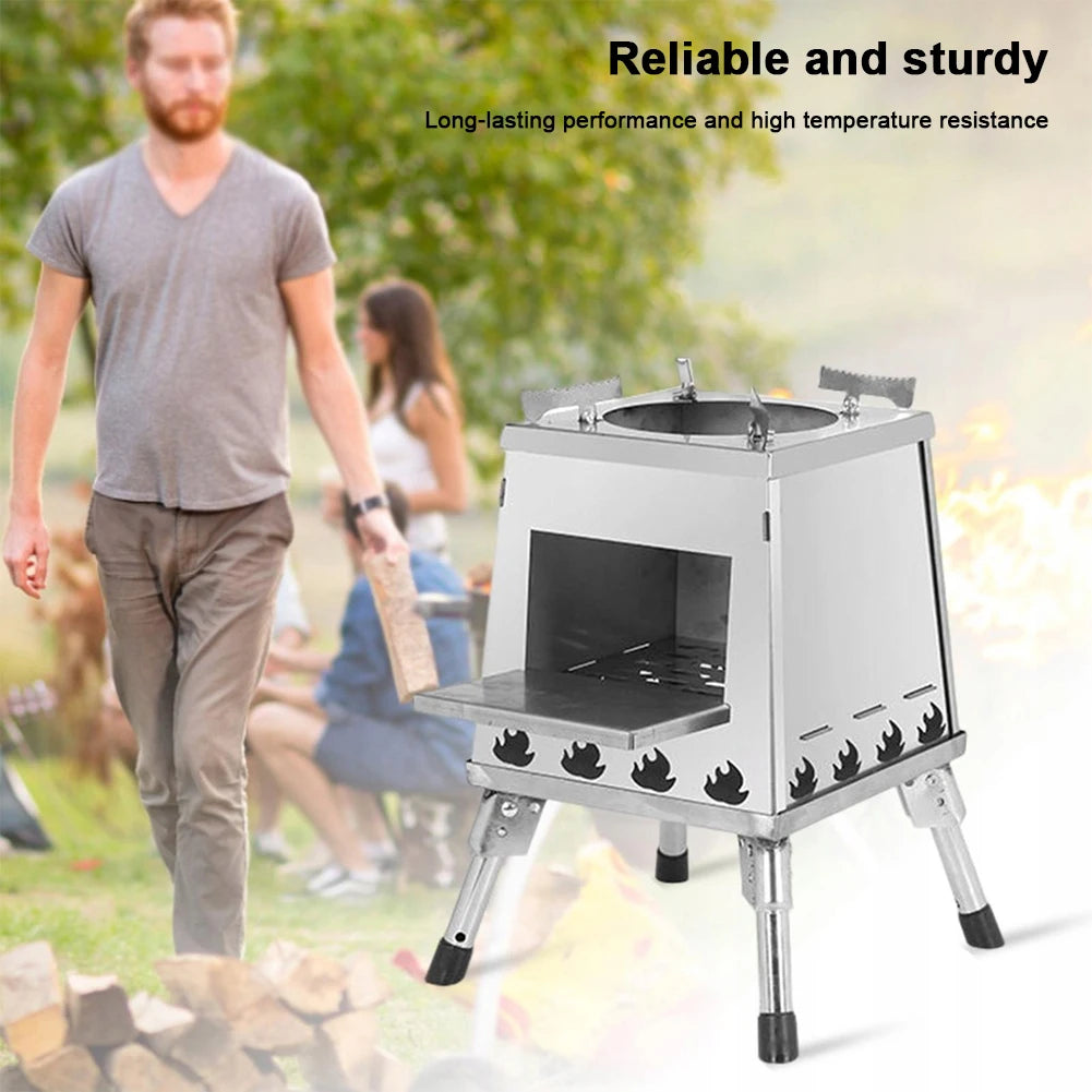 Camping Stove Stainless Steel Foldable Wood-Burning Stove Mini Outdoor Firewood Stove for Outdoor Camping Hiking Cooking Picnic