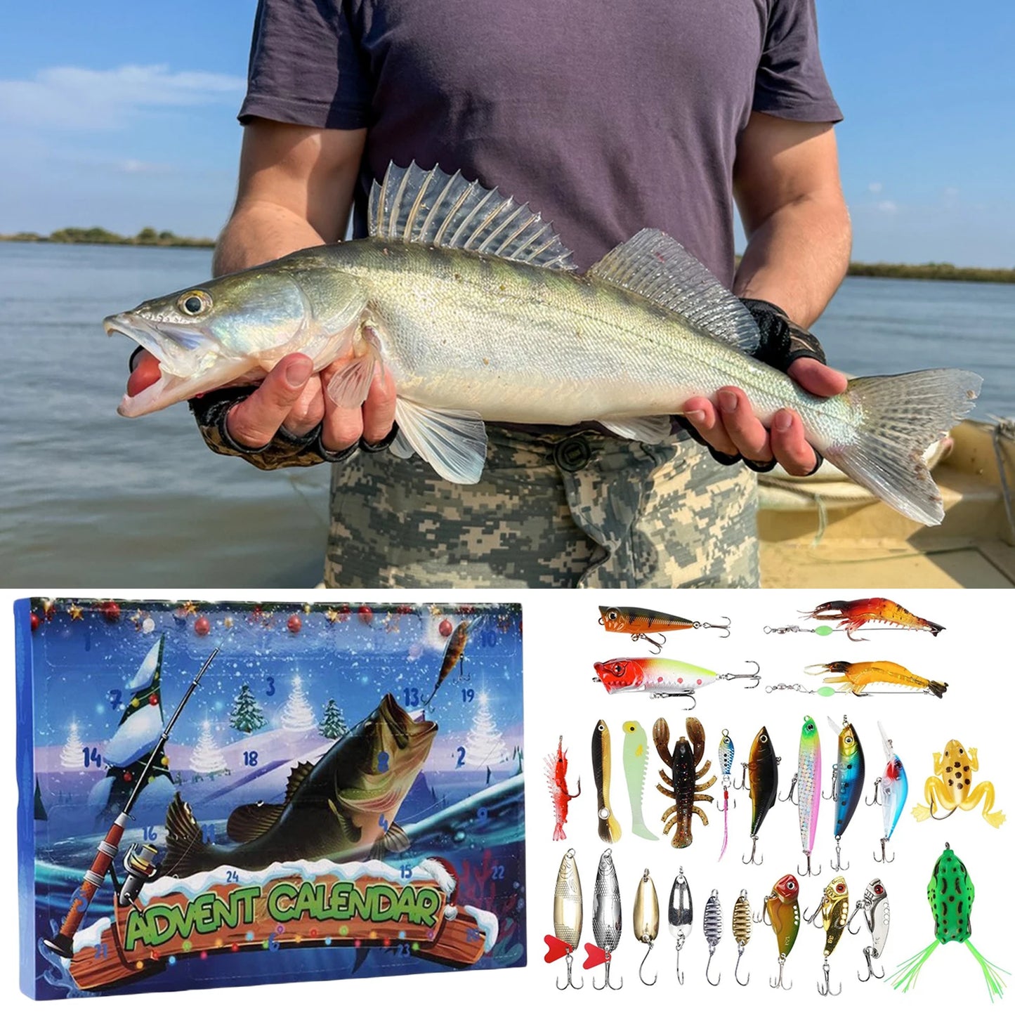 2025 Fishing Advent Calendar 24 Days Fishing Lures Set Fishing Christmas Advent Calendar Xmas Surprise Gift for Men