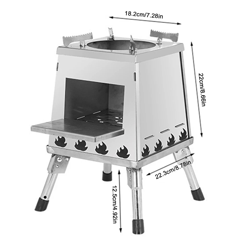 Camping Stove Stainless Steel Foldable Wood-Burning Stove Mini Outdoor Firewood Stove for Outdoor Camping Hiking Cooking Picnic