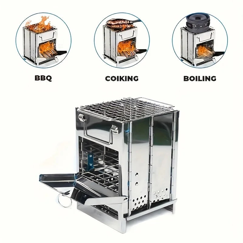 Portable Stainless Steel Firewood Stove For Camping, Picnic, And BBQ - Compact And Lightweight