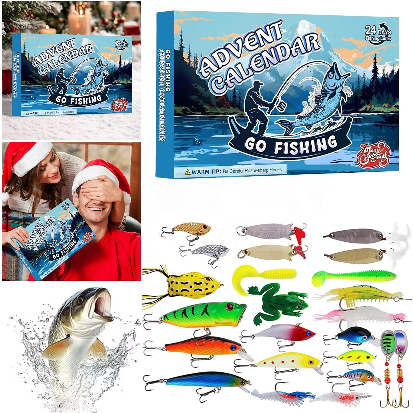 2025 Fishing Advent Calendar 24 Days Fishing Lures Set Fishing Christmas Advent Calendar Xmas Surprise Gift for Men
