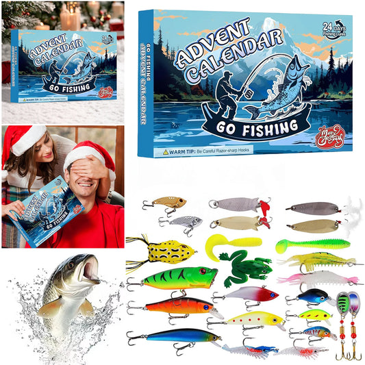 2025 Fishing Advent Calendar 24 Days Fishing Lures Set Fishing Christmas Advent Calendar Xmas Surprise Gift for Men