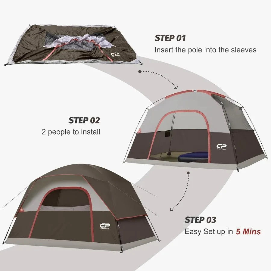 Tents for Camping 6 Person Tent Waterproof Windproof Double Layer Family Camping Tent Easy Setup Dome Tent with Large Mesh Wind