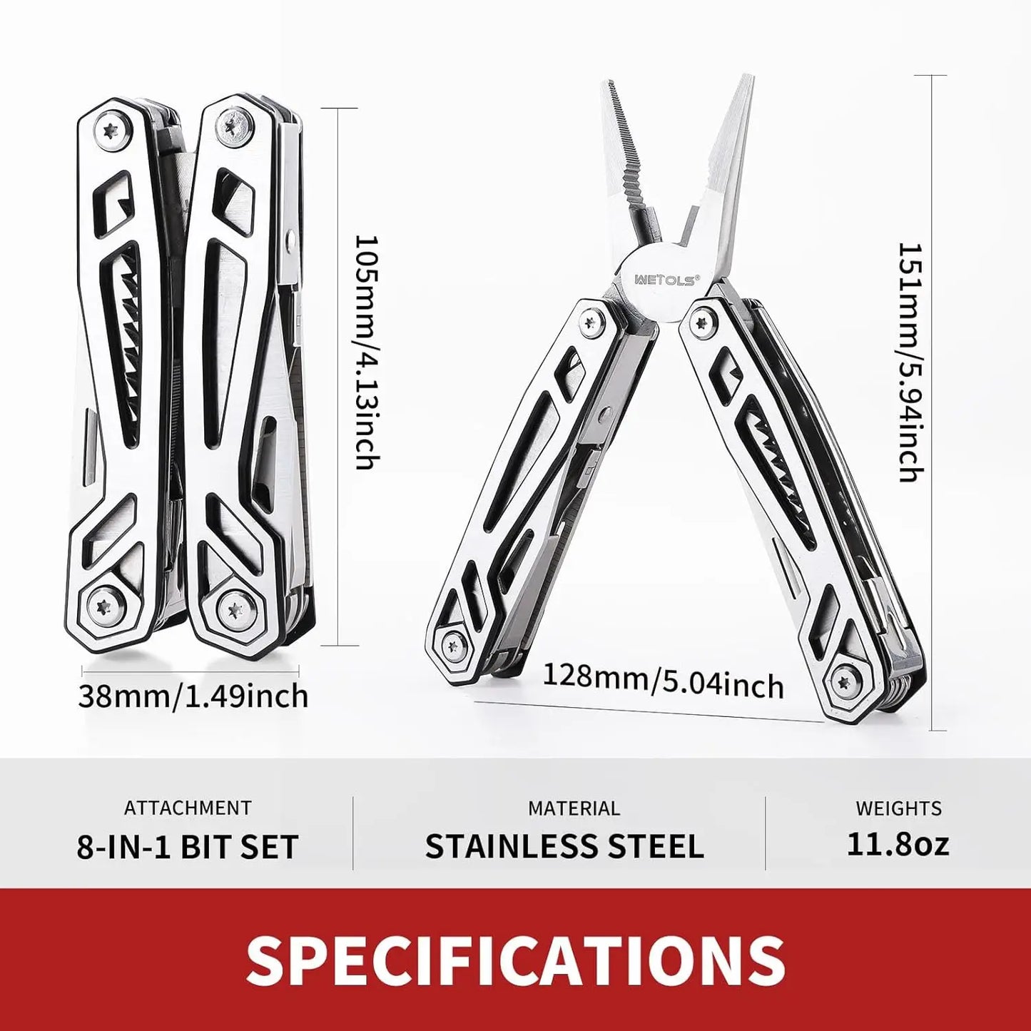 21-in-1 Multitool with Pocket Knife, Stainless Steel Pliers & Screwdrivers, Self-Locking EDC Tool, Great for Camping, Survival,