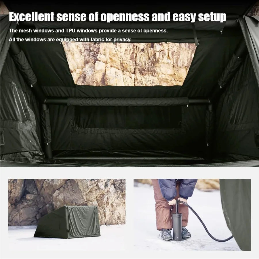 2025 Upgraded Canvas Inflatable Camping Tent with Pump Easy Setup Blow Up Air Tent for Camping No Assembly Needed Air Tent with