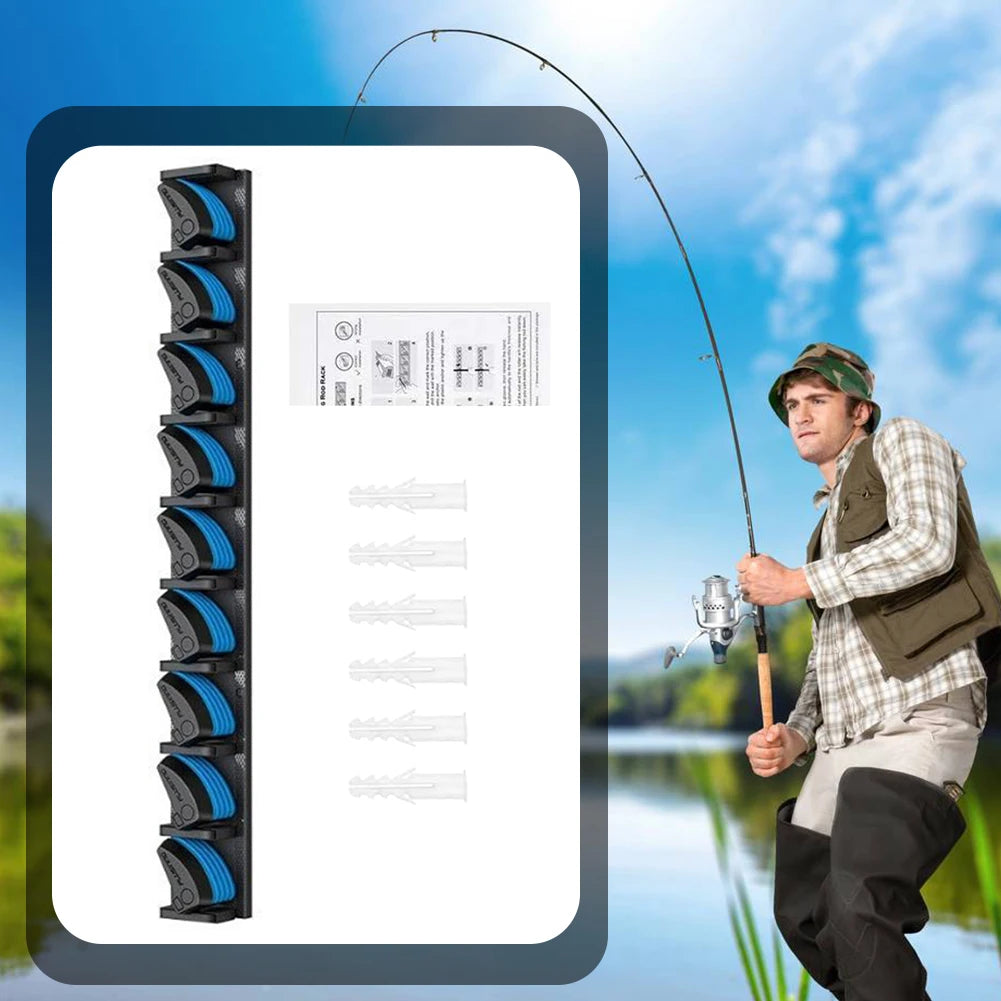 Wall Mounted Fishing Pole Holder Vertical and Horizontal Fishing Rod Storage Hanging Bracket Display Hanger for Storing 9 Rods