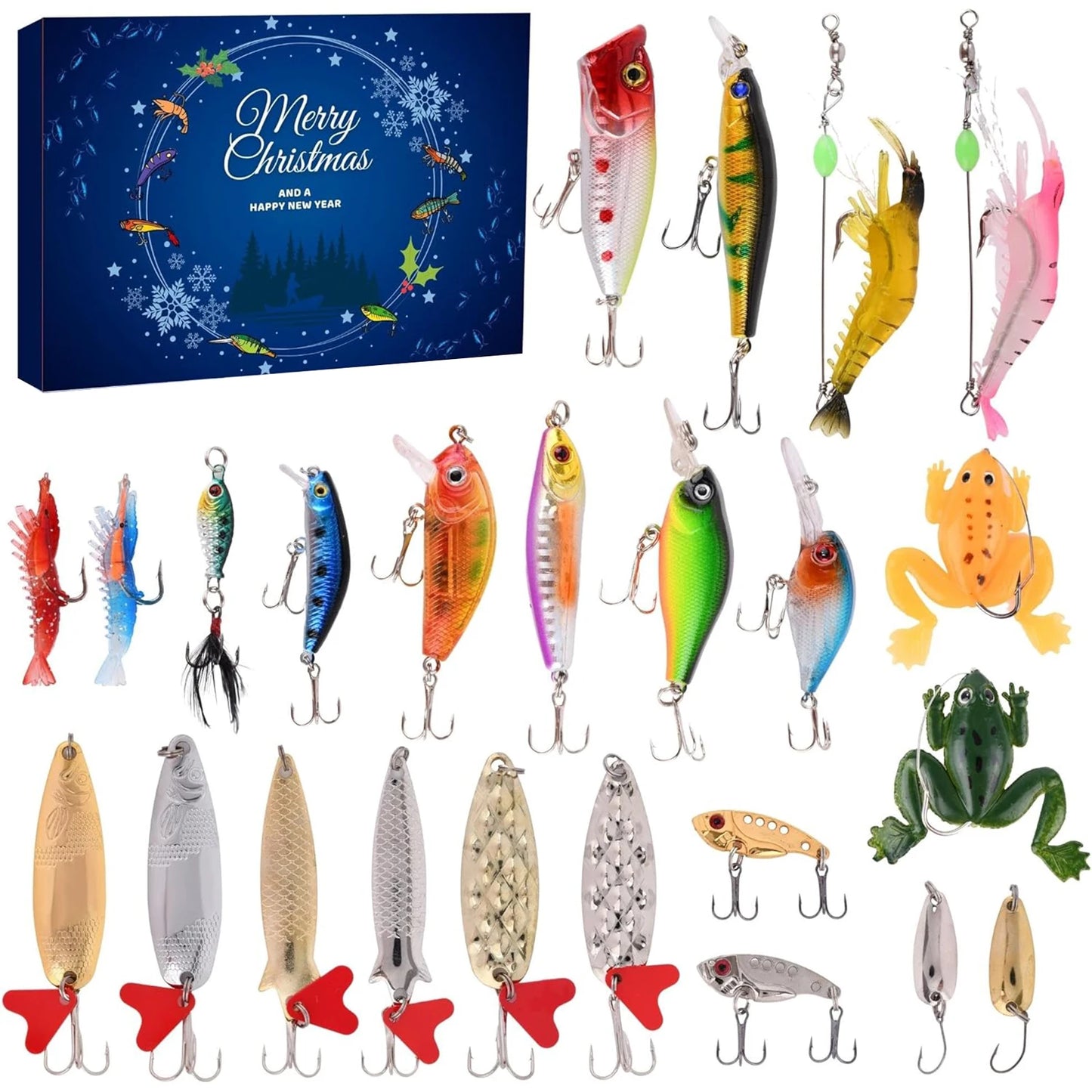 2025 Fishing Advent Calendar 24 Days Fishing Lures Set Fishing Christmas Advent Calendar Xmas Surprise Gift for Men