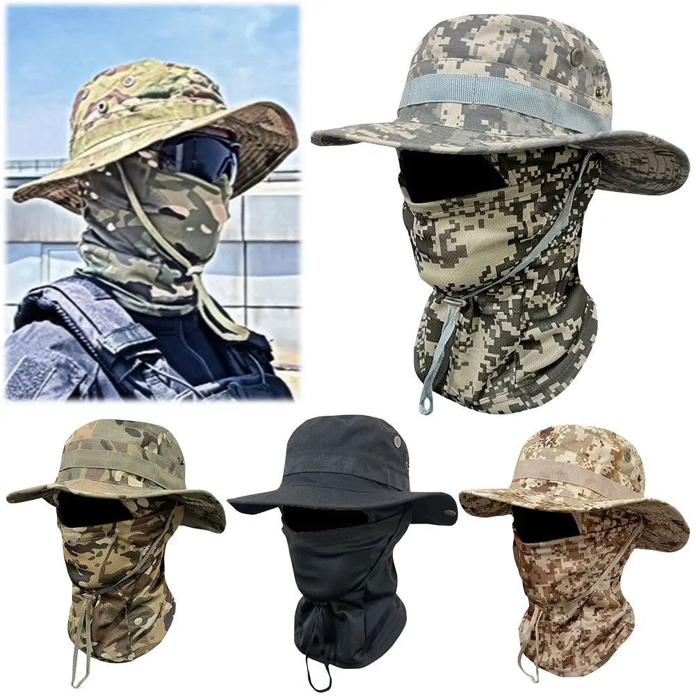Boonie Hat Full Face Mask Set Wide Brim Fishing Hat Sun Protection Bucket Hat for Men Women Fishing Hiking Camping