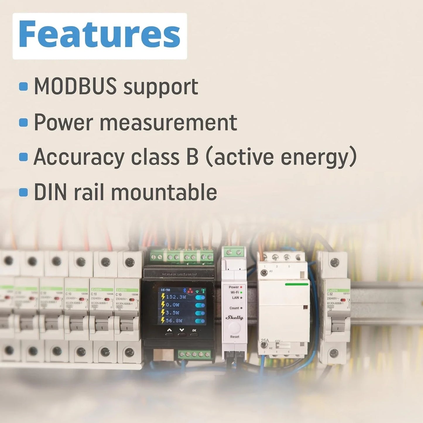 EM 50A Wi-Fi & LAN Energy Meter with Contactor Control | DIN-Rail Home Automation | Bluetooth Gateway | Compatible