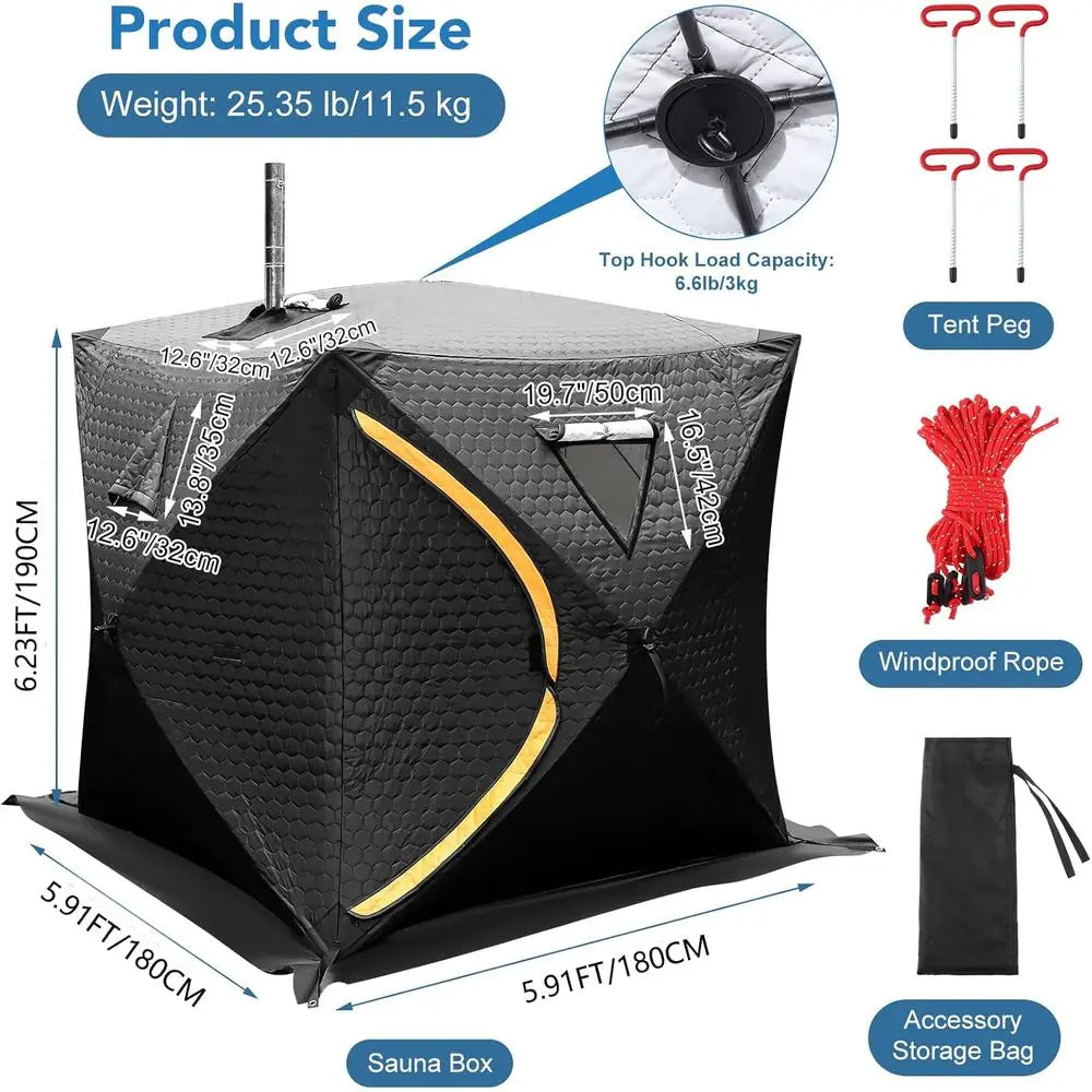 4-Person Outdoor Sauna Tent - 5.91ft x 5.91ft x 6.23ft Home Dry Sauna Box for Easy Setup, Insulated Tent Ideal for Backyard Gym