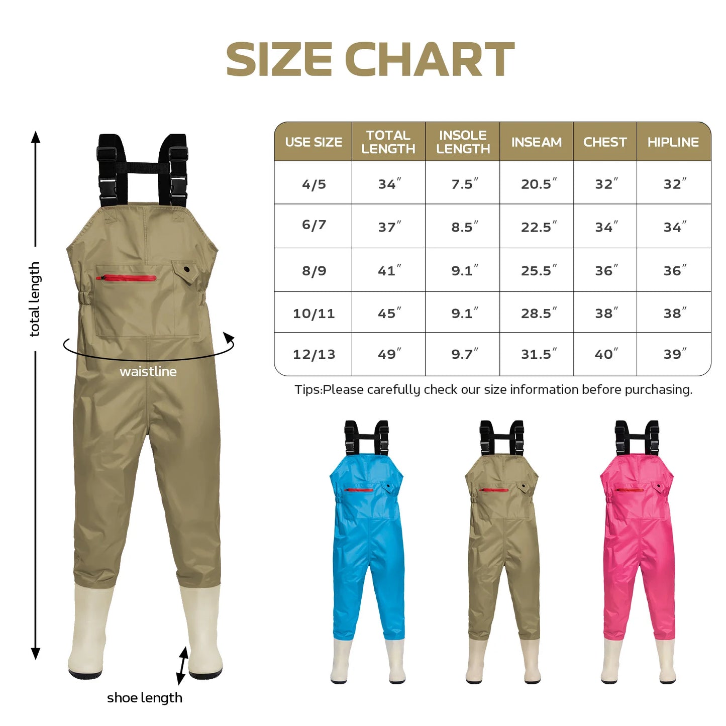 Ghosthorn Chest Waders for Kids Waterproof Youth Waders for Hunting Fishing Waders with Boots nylon Waders for Children