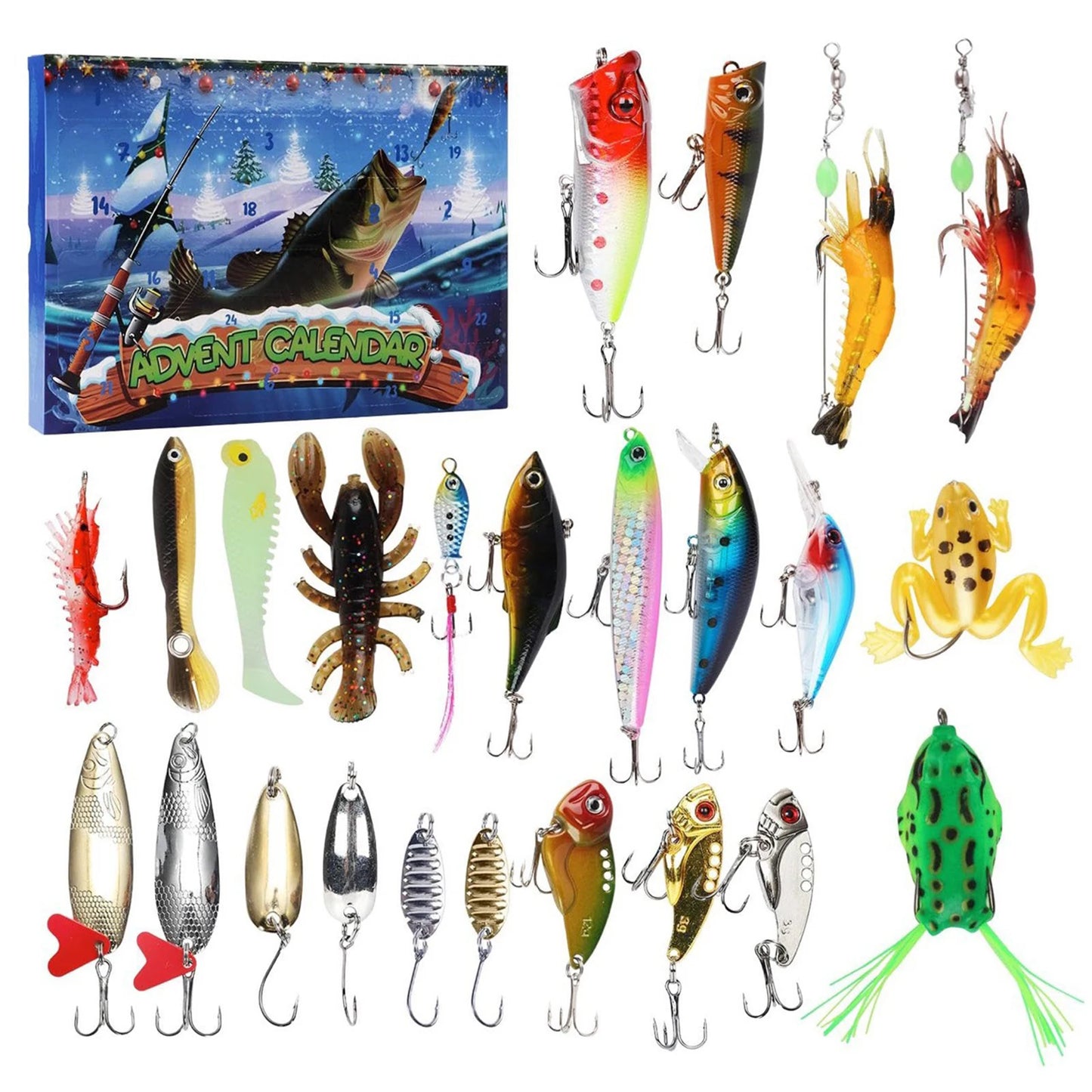 2025 Fishing Advent Calendar 24 Days Fishing Lures Set Fishing Christmas Advent Calendar Xmas Surprise Gift for Men
