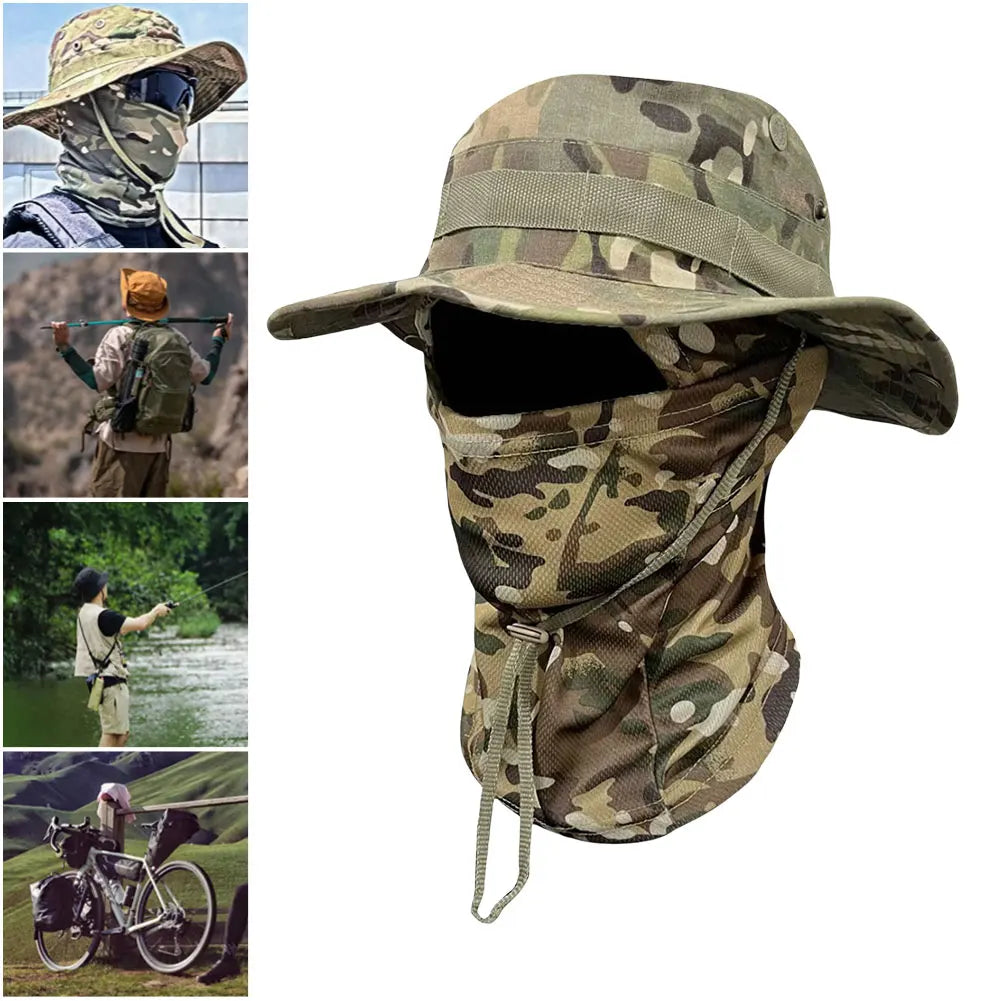 Boonie Hat Full Face Mask Set Wide Brim Fishing Hat Sun Protection Bucket Hat for Men Women Fishing Hiking Camping