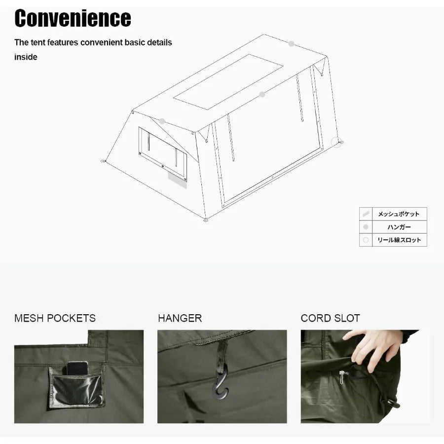 2025 Upgraded Canvas Inflatable Camping Tent with Pump Easy Setup Blow Up Air Tent for Camping No Assembly Needed Air Tent with