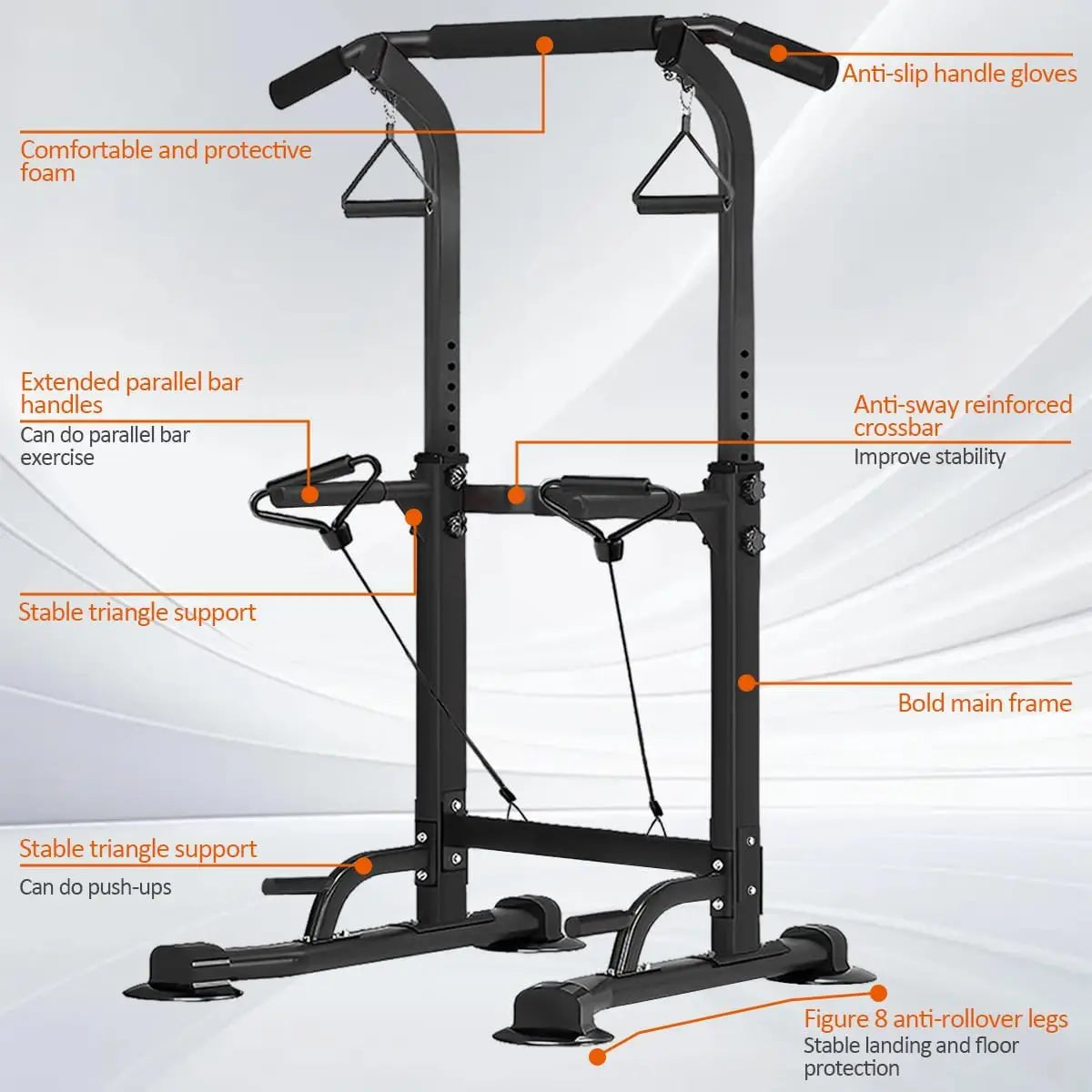 Power Tower Pull Up Dip Stander, Height Adjustable Multi-functional Home Strength Training Gym Equipment, Easy to Install, Durab
