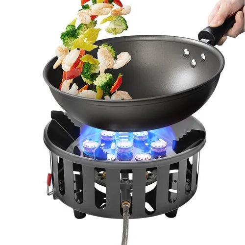 Portable Camping Stove with 3 Adapters 72000 BTU Windproof Electronic Ignition for Hiking Picnics and Outdoor Cooking