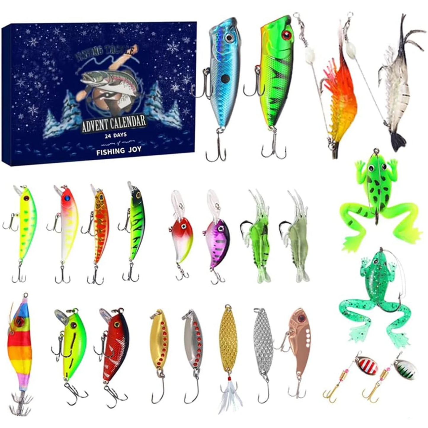 2025 Fishing Advent Calendar 24 Days Fishing Lures Set Fishing Christmas Advent Calendar Xmas Surprise Gift for Men