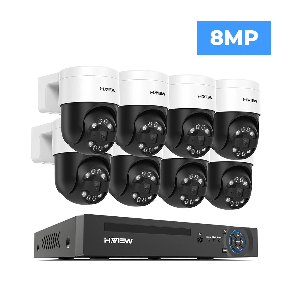 H.view 8Ch 4K 5MP 8MP Cctv Security Camera System Ptz Home Video Surveillance Kit Outdoor Ip Camera Humanoid Detection