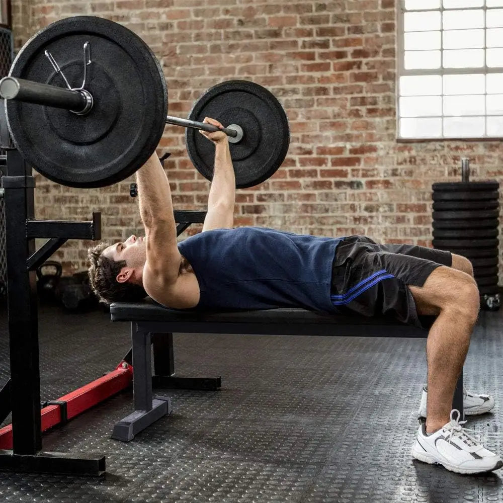 Steel Frame 600 Lbs Capacity Foam Padded Flat Weight Fitness Equipment Home Gym Freeweight Barbell Bench for Strength Full Body